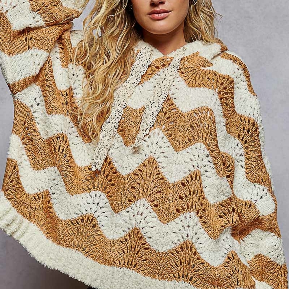 059 POL The Amberlight Chevron Sweater - Caramel/Ivory
